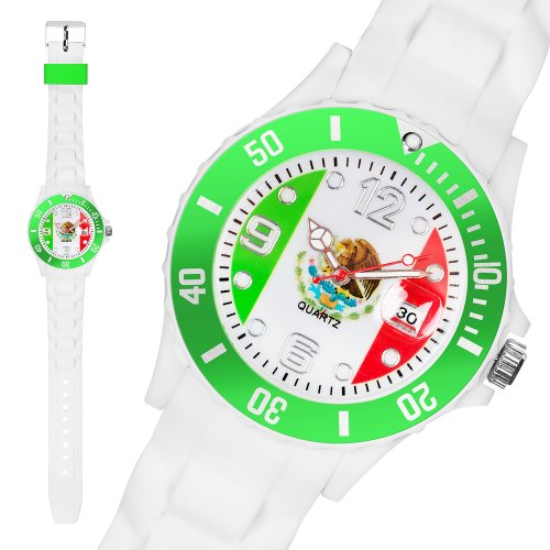Taffstyle® Fanartikel Silikon Armbanduhr Gummi Trend Watch Quarz Fan Uhr mit Fussball Weltmeisterschaft 2014 WM & EM Länder Flaggen Style – Mexiko