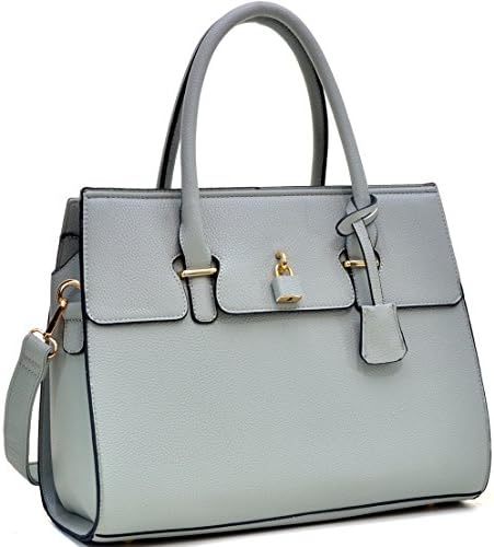 Dasein Fashion Padlock Briefcase Satchel Handbag, Tablet, iPad Bag - Grey