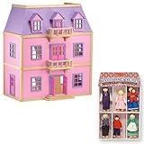 Image Melissa & Doug Multi-Level Solid Wood Dollhouse w/ Family of 5 Dolls