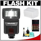 Precision Design DSLR300 High Power Auto Flash with Diffuser + Batteries & Charger + Accessory Kit for Olympus E-3, E-30, Evolt E-420, E-450, E-520, E-600, E-620, Micro PEN E-P1, E-P2, E-PL1 Digital SLR Cameras