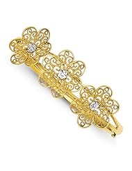 14k & Rhodium Filigree D/C Flower Hinged Bangle