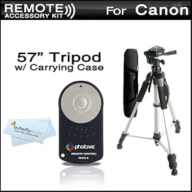 Photive RC-6 Wireless Shutter Release Remote Control For Canon Digital Rebel T3i, T2i, T1i, XT, Xti, 5D, 7D DSLR (Canon RC-5 &amp; RC-6 Replacement) + 57" Full Tripod With Deluxe Soft Carrying Case + MicroFiber Cleaning Cloth: Camera &amp; Photo