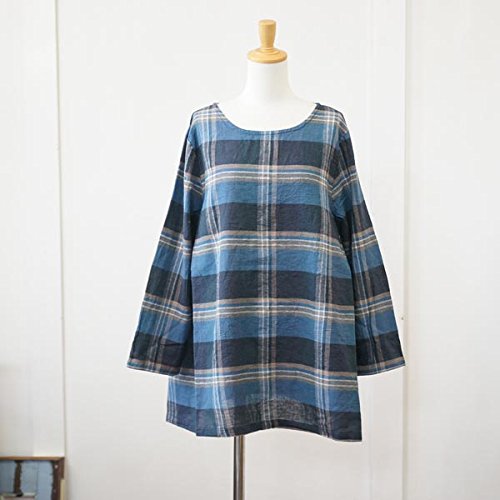 (サンバレー) SUNVALLEY コットンリネン生地　格子柄長袖チュニック