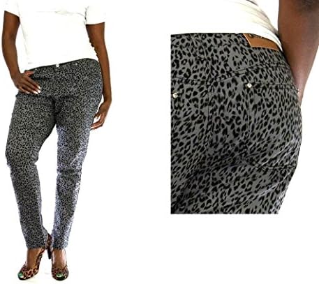 Jeans Colony Women's Plus Size Leopard Cheetah Animal Print Stretch Twill Jeans Skinny Pants