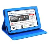 TeckNet® Premium Genuine Leather Folio Case, Supplied with 3 x Screen Protectors, for Amazon Kindle Fire 7-Inch Android Tablet - Blue