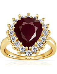 14K Yellow Gold Pear Cut Ruby Ring With Sidestones (GIA Certificate)