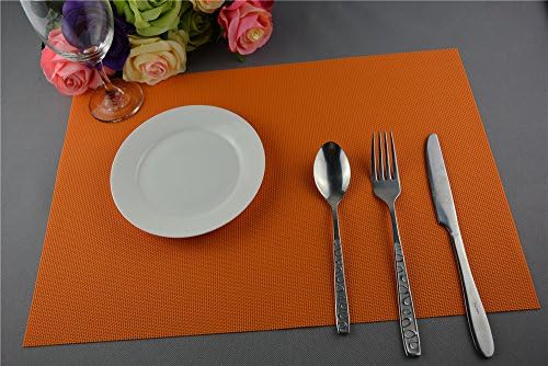 Kitchen Talents Simple Style PVC Placemat Heat Insulation Table Mat Protector Anti-skidding,Set of 6 Pcs (Orange)