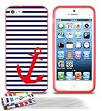 Originale Schutzschale von MUZZANO : Rot, ultradünn und flexibel, mit Blau Seemann und Anker-Muster für APPLE IPHONE 5 + 3 Displayschutzfolien UltraClear