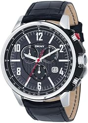 Dkny Gents Quartz Black Dial Black Leather Band - Men's Watch NY1325