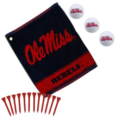 Mississippi Rebels Embroidered Golf Towel, Golf Balls Tees Gift Set