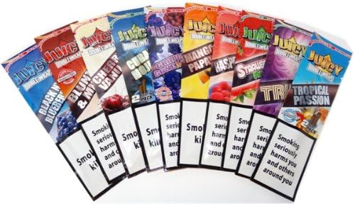 JUICY DOUBLE WRAPS - 10 PACKETS X 2 CIGAR WRAPS IN 10 FLAVORS