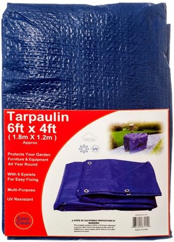 Blue Multi-Purpose 6-Mil Waterproof &amp; UV Resistant 6ft x 4ft Poly Tarp Cover for Tents, Camping Shelter Tarpaulin, Wind Protectors, Garden &amp; Furniture by ENQARGO