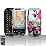 Pink Butterfly on Silver Hard Snap-on Case for Samsung Intercept M910 + Microfiber Pouch Bag
