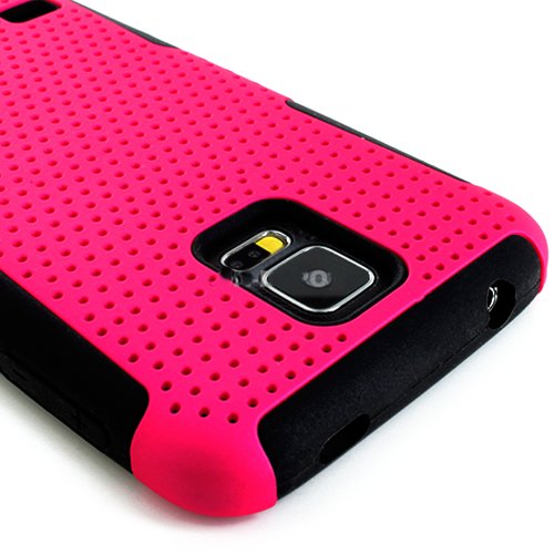 myLife Vibrant Bubblegum Pink and Charcoal Black - Perforated Mesh Series (2 Layer Neo Hybrid) Slim Armor Case for the NEW Galaxy S5 (5G) Smartphone by Samsung (External Rubberized Hard Shell Mesh Piece + Internal Soft Silicone Flexible Gel)