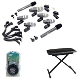 Pyle Mic and Stool Package - PDKM7 7 Microphone Wired Drum Kit with Mounting Accesories - PKST60 Adjustable X-Style Keyboard Bench - PPFMXLR15 15ft. XLR Male to XLR Female Microphone Cable