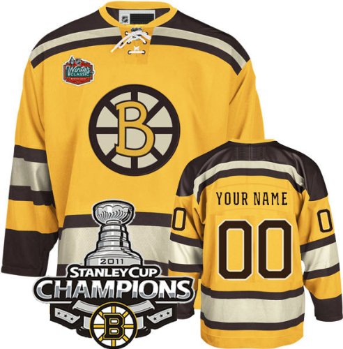 Personalized EDGE Boston Bruins Authentic NHL Jerseys ANY NAME/NO# YELLOW Hockey Jersey w/2011 Stanley Cup Champions Patch (56/XXXL)