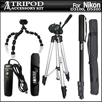 Tripod accessory Bundle Kit For Nikon D3100 D5100 Digital SLR Camera Includes 50 Inch Pro Tripod + 67 Inch Monopod + Flexible Gripster + Remote Shutter Release