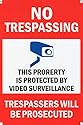 Weatherproof Outdoor / Indoor Wall Warning Alert Aluminum Sign for Home Business Security, Legend "No Trespassing - Video Surveillance" with Graphic, Rectangle 10" high x 7" wide, Black/Red/Blue on White, UV Protected and waterproof