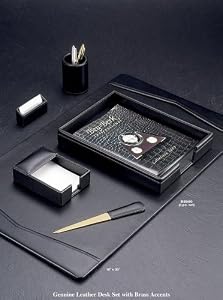 6 Piece Luxury Genuine Leather Desk Set, Black
