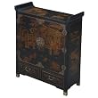 Handmade Oriental Furniture - 42" Antique Style Black Leather Pagoda Style Storage Cabinet