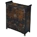 Handmade Oriental Furniture - 42" Antique Style Black Leather Pagoda Style Storage Cabinet