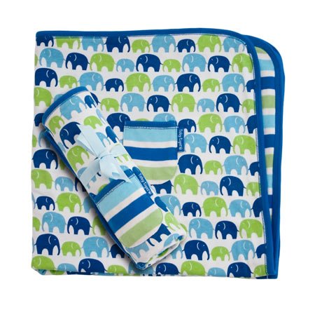 Toby Tiger Blue/Green Elephants Organic Baby Blanket