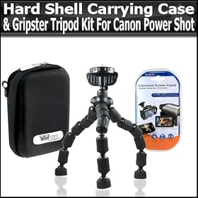 Hard Shell Carrying Case & Gripster Flexible Tripod Kit For Canon Powershot S90 S90 IS Digital Camera Includes Free Pack Of LCD Screen Protectors