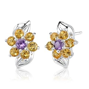 Buy 0.75 Carats Round Cut Amethyst Citrine Earrings in Sterling Silver