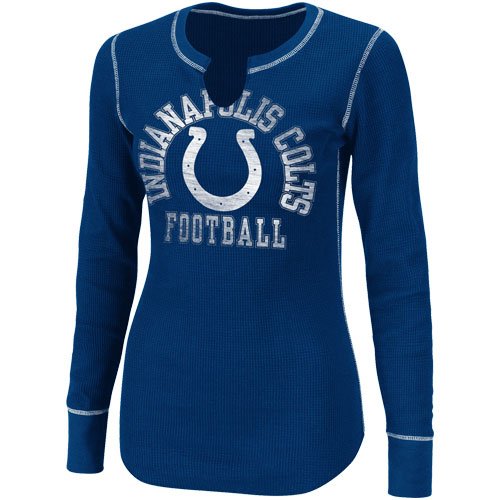 NFL Women's Indianapolis Colts Gameday Gal III Long Sleeve Split Crew Neck Thermal Tee (Stadium Blue/White, Medium)