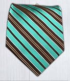100% Silk Woven Brown and Aqua Striped Tie