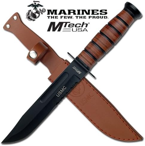 Mt-122mr Offical Us Marine Combat Knife with Bf80d2eo Leather Ohf8o915 Handle &amp; Sheath Steel Fixed Knife Fix Blade Hunt Camping Camp