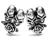 Double Skull Rose Tattoo Pewter Cufflinks w/Gift Box