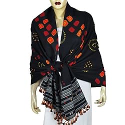 Wool Accessory Tie & Dye Embroidered Shawls 80 x 35 inches