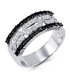 14k White Gold Black Diamond Ice Wide Engagement Ring