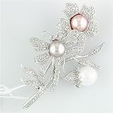 14K White Gold Diamond & Pearl Pin