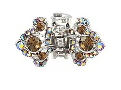 Hair Clip - H29 - Butterfly Wings set with Swarovski (tm) Crystal Stones ~ Smoky Topaz (Brown)