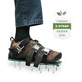 Punchau Lawn Aerator Shoes w/Metal Buckles and 3 Straps - Heavy Duty Spiked Sandals for Aerating Your Lawn or Yard