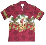 MEN'S HULA GIRL HAWAIIAN ALOHA SHIRT, XL, RED