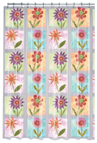 Excell Playful Petals 70-Inch by 72-Inch Fabric Shower Curtain, Multi-Colored