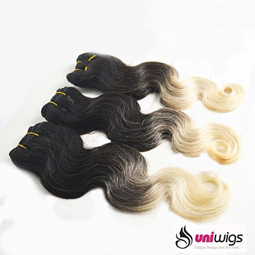Uniwigs® 100% Brazilian Remy Human Hair Weft Ombre Color Body Wave Weave Extensions 18 Inches 100g per bundle T1B/613
