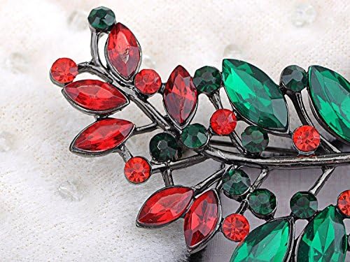 Merry Christmas Holly Leaf Branch Crystal Rhinestone Fashion Jewelry Pin Brooch