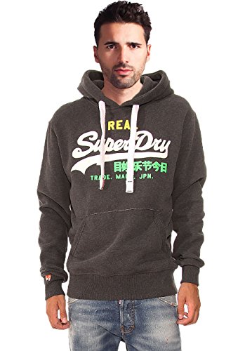 Superdry Men's Tri-Color Logo Entry Hoodie-Charcoal Marl-2XL