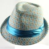 New Diamond Stingy Brim Satin Band Fedora Trilby Hat * Light Blue * Small / Medium