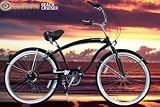 New Micargi 26 7 Speed Mens Bike Beach Cruiser Bicycle Rover Black