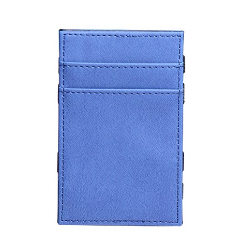 Men's and Women's Bi-fold High End Leather Magic Wallet, 4 ID Credit Pocket Case Holder - Magic Money Clip Slim Wallet (Blue)