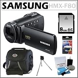 Samsung HMX-F80 HD Camcorder with 52x Optical Zoom and 2.7-inch LCD in Black + 8GB Secure Digital Memory Card + Accessory Kit