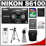 Nikon Coolpix S6100 16.0 MP Digital Camera (Black) with 16GB Card + Battery ....