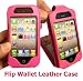 Flip Wallet Card Leather Case for iPhone 4 iPhone 4S PINK Color for AT&T Verizon - Multifunctional Case Pockets Slots for Driving License Bank Card etc