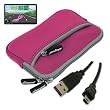 Premium Pink Glove Series Carrying Case + Clear Screen Protector + USB Data Cable for Garmin Nuvi 1450 1450LMT
