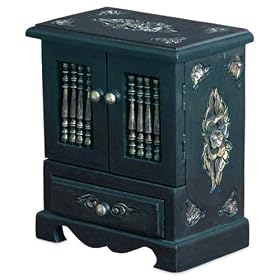 Etched Silver Flower Jewelry Box - Black
